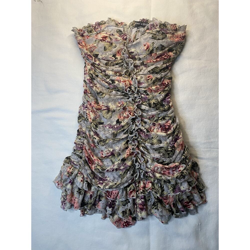 Rachael & Chloe Sheath Dress Multicolor Floral Lace Strapless Mini Size M